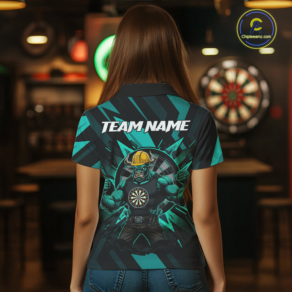 Turquoise Funny Muscle Bull Dartboard Custom Funny Darts Polo Shirt For Women Dart Jerseys NYN1955