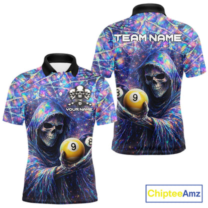 Holographic Grunge Grim Reaper Hold 8 Ball 9 Ball Pool Men Billiard Shirt Custom Billiard Team Attire NYN2704