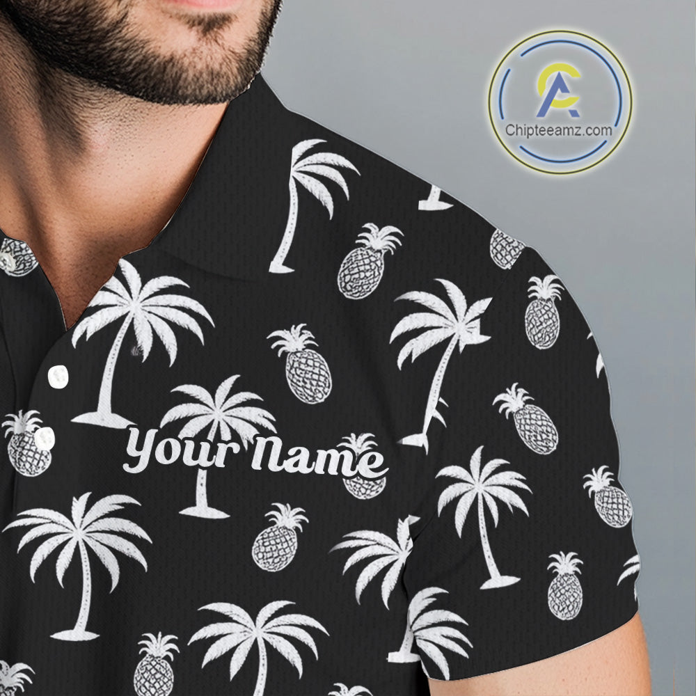Personalized Tropical Palm Trees Pineapple Men Golf Polo Shirts Black White Team Golf Clothes NYN2863