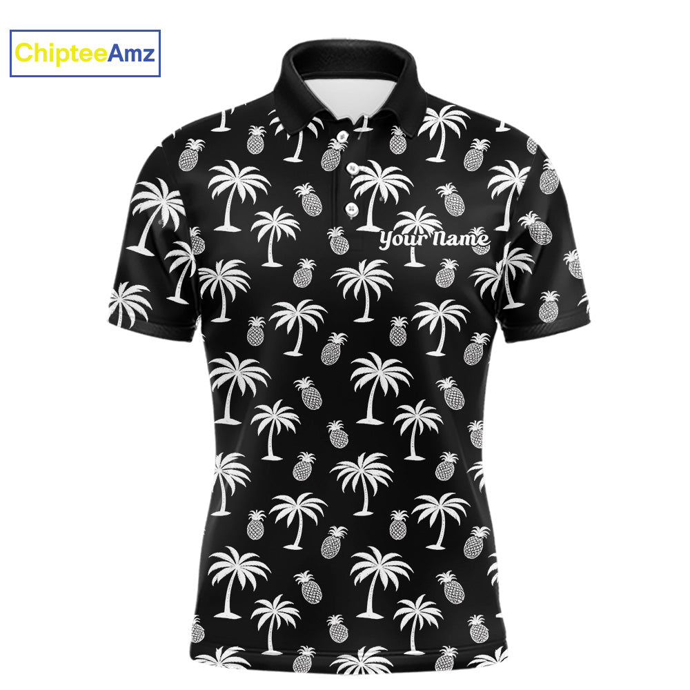 Personalized Tropical Palm Trees Pineapple Men Golf Polo Shirts Black White Team Golf Clothes NYN2863