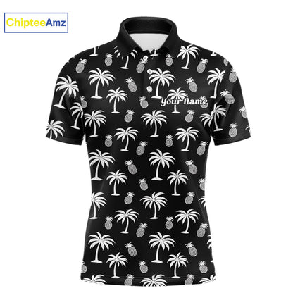 Personalized Tropical Palm Trees Pineapple Men Golf Polo Shirts Black White Team Golf Clothes NYN2863