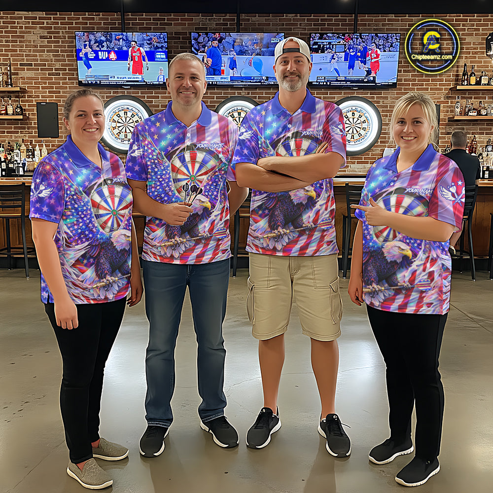 Funny Eagle Freedom Patriotic Darts Quarter-zip Shirt For Women Custom Holographic US Flag Dart Jerseys NYN2520