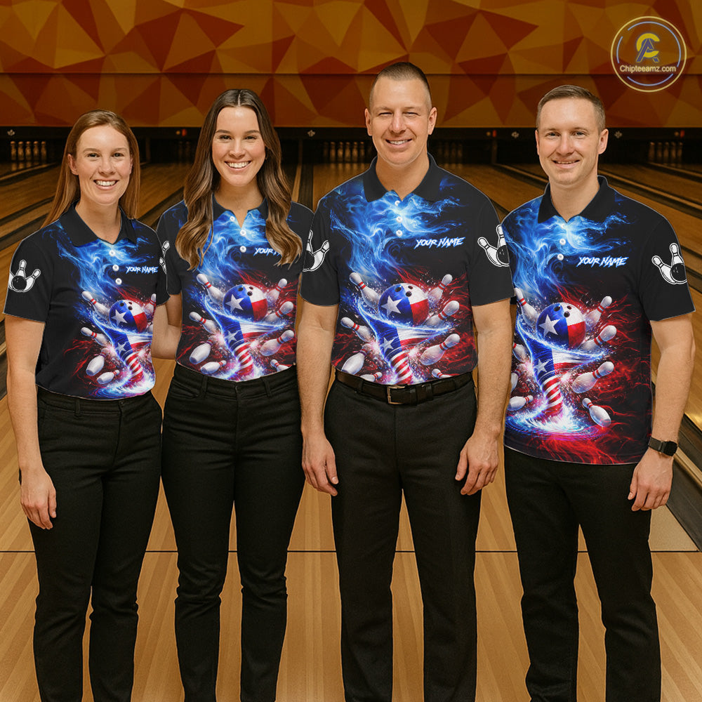Personalized Fire Flame Texas Flag Tornado Bowling Team Shirts For Men Patriotic Bowling Gifts NYN2722