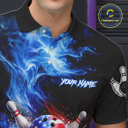 Personalized Fire Flame American Flag Tornado Bowling Team Shirts For Men Patriotic Bowling Gifts NYN2723