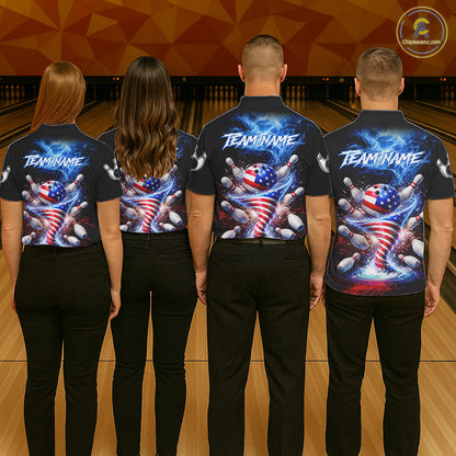 Personalized Fire Flame American Flag Tornado Bowling Team Shirts For Men Patriotic Bowling Gifts NYN2723
