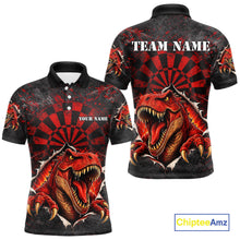 Load image into Gallery viewer, Custom Red Grunge Dart Polo &amp; Quarter Zip Shirt For Men Dinosaur Funny Darts Team Jersey NYN2868