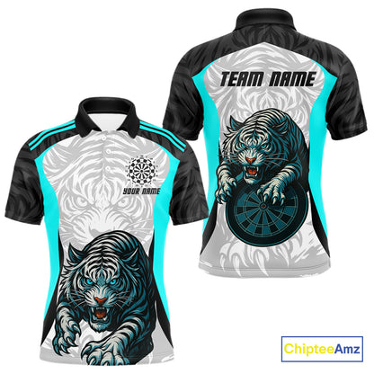 Men’s Darts Team Shirt Turquoise Tiger And Dartboard With Name Option NYN0307