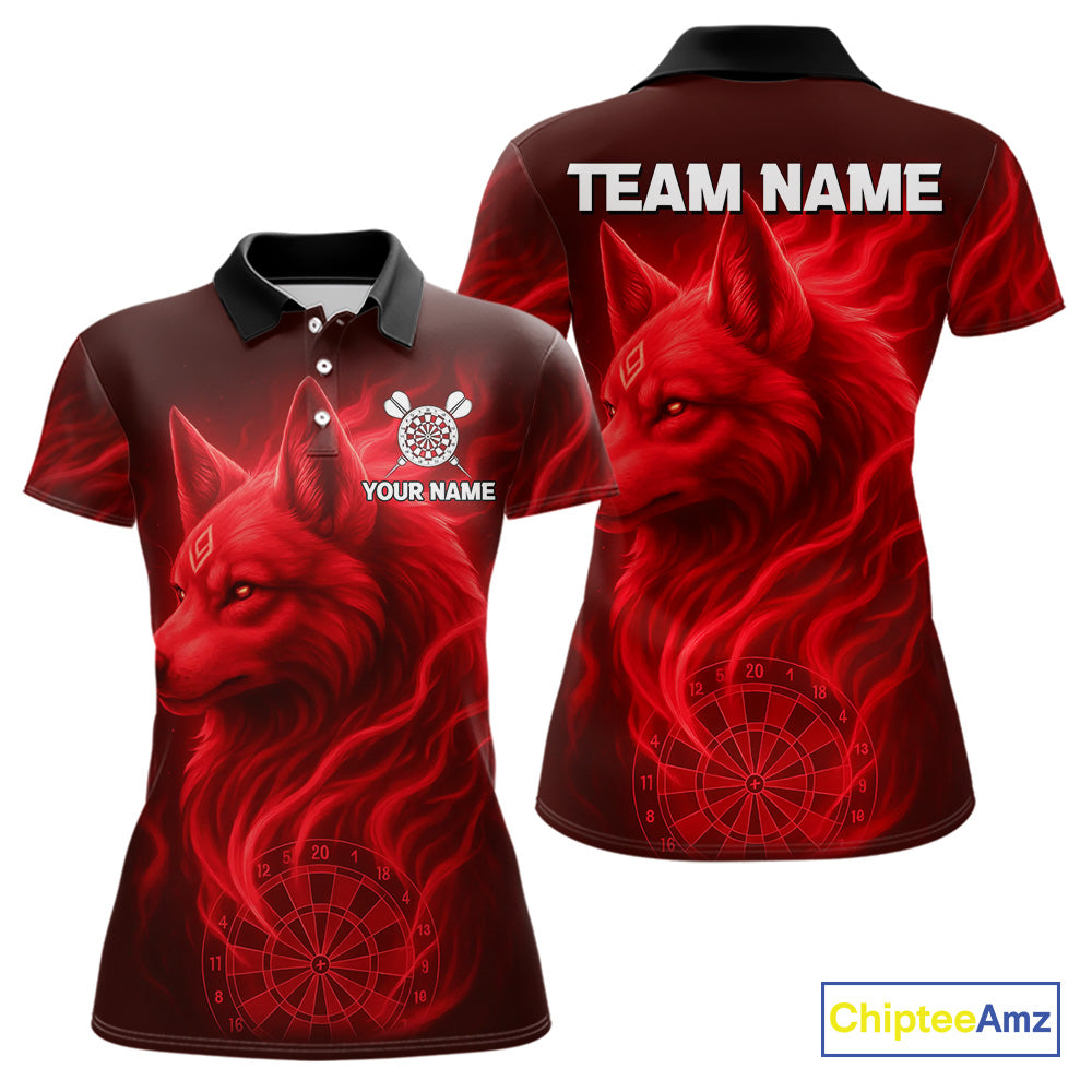 Red Flaming Wolf Dartboard Darts Shirt For Women - Custom Team Jersey For Players NYN0574
