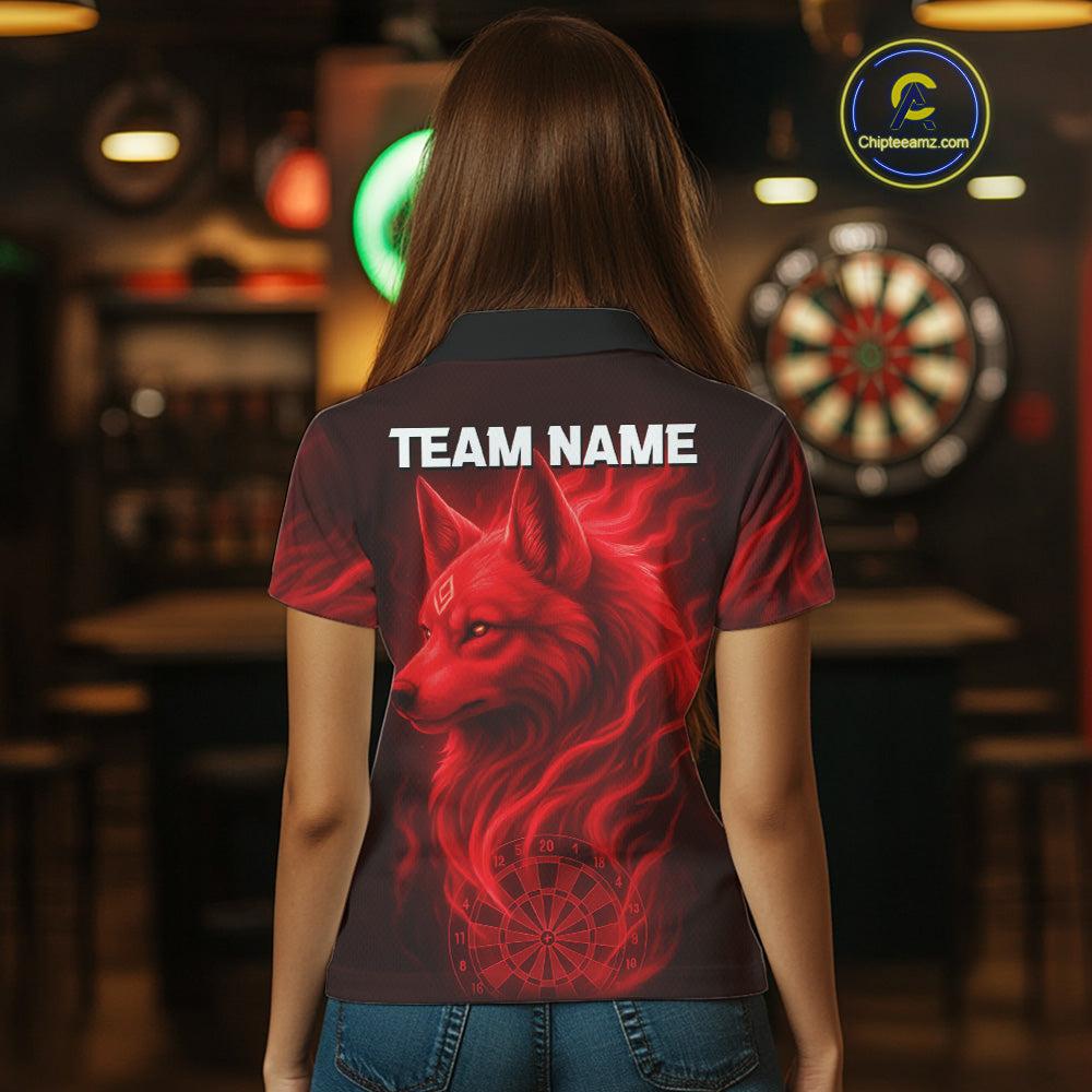 Red Flaming Wolf Dartboard Darts Shirt For Women - Custom Team Jersey For Players NYN0574