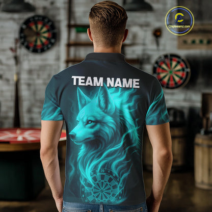 Turquoise Flaming Wolf Dartboard Darts Shirt For Men - Custom Team Jersey For Players NYN0576