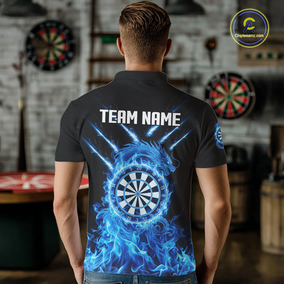 Custom Lightning Dragon Blue Flames Dartboard Dart Men Polo Jerseys Dart Team Shirt NYN1701
