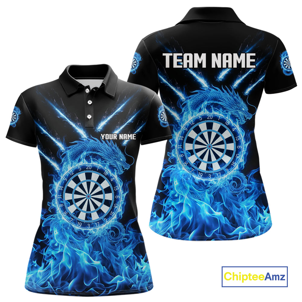 Custom Lightning Dragon Blue Flames Dartboard Dart Women Polo Jerseys Dart Team Shirt NYN1701