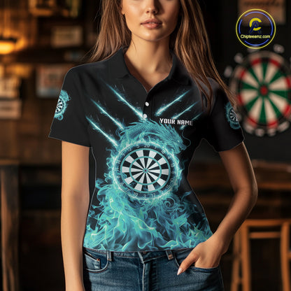 Custom Lightning Dragon Turquoise Flames Dartboard Dart Women Polo Jerseys Dart Team Shirt NYN1705