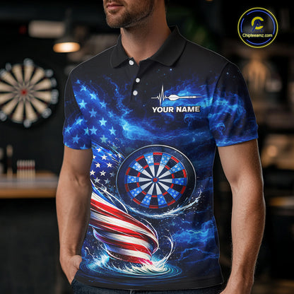 American Flag Dartboard Tornado Men Darts Polo Shirt Custom Patriotic Funny Dart Team Jerseys NYN2525