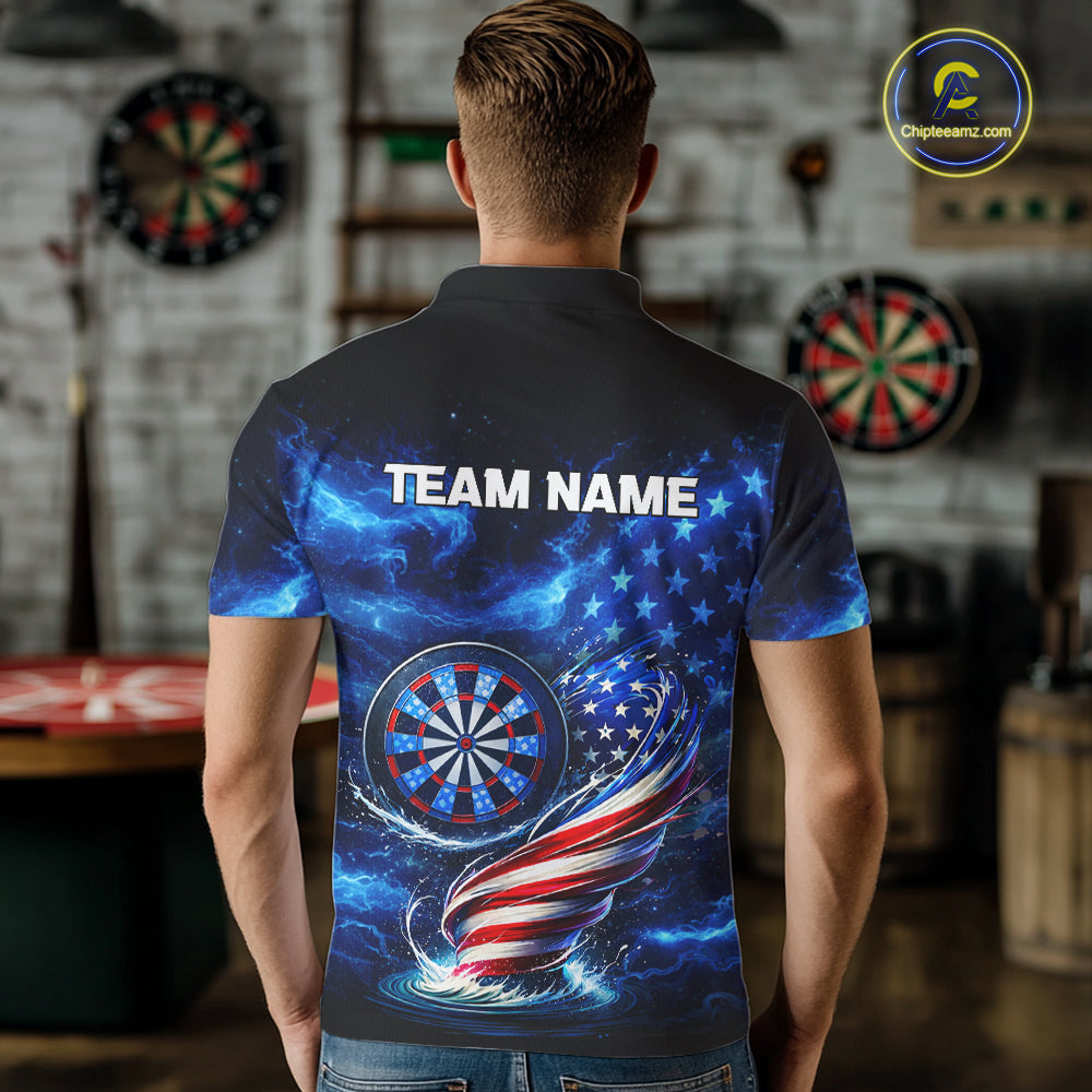 American Flag Dartboard Tornado Men Darts Polo Shirt Custom Patriotic Funny Dart Team Jerseys NYN2525