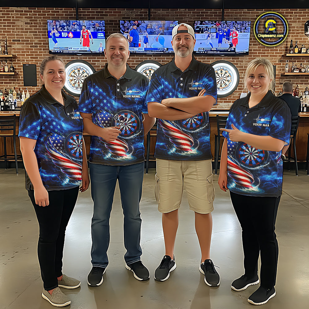 American Flag Dartboard Tornado Men Darts Polo Shirt Custom Patriotic Funny Dart Team Jerseys NYN2525