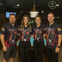 Load image into Gallery viewer, Fire Flame 8 Ball Pool Women Billiard Shirt Custom Red Grunge Grim Reaper Billiard Jersey For Pooler NYN3087