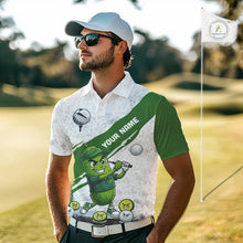 Load image into Gallery viewer, Funny Pickle Mens Golf Polo Team Shirt Custom Green And White Grunge Clothing Golf Tops NYN3261