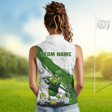 Load image into Gallery viewer, Funny Pickle Womens Golf Sleeveless Polo Shirt Custom Green And White Grunge Clothing Golf Tops NYN3261