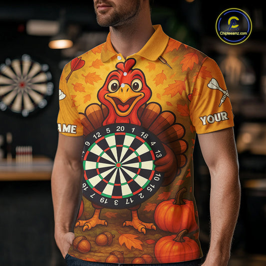 Custom Funny Turkey Dartboard Dart Polo Shirt For Men Autumn Thanksgiving Dart Jersey NYN1457