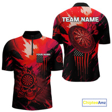 Load image into Gallery viewer, Custom Red Grunge Skull Dartboard Patriotic Dart Men 1/4-Zip Jerseys US Flag Dart Shirt NYN1714