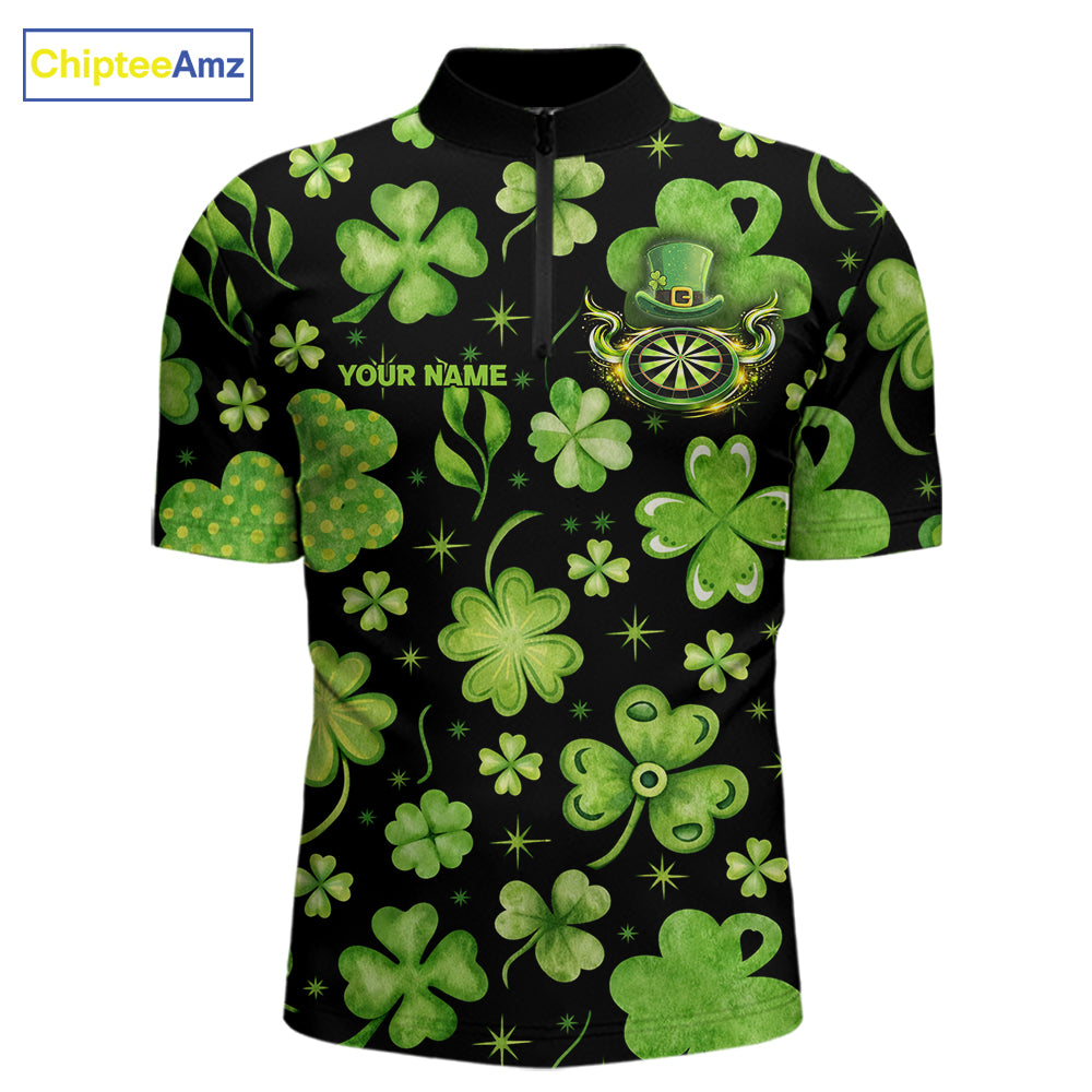 Funny Eagle Dartboard Shamrock Men Darts Quarter-Zip Shirt Custom St Patrick's Day Darts Team Jersey NYN2531