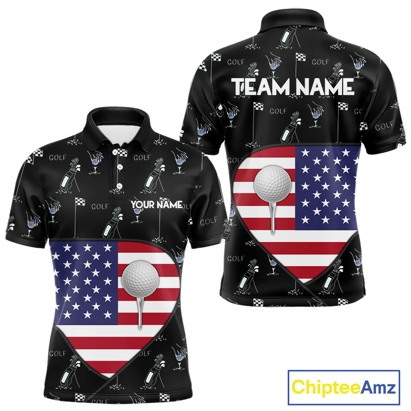 Personalized American Flag Mens Golf Polo Shirts Custom Patriotic Golf Ball Team Jerseys NYN3096
