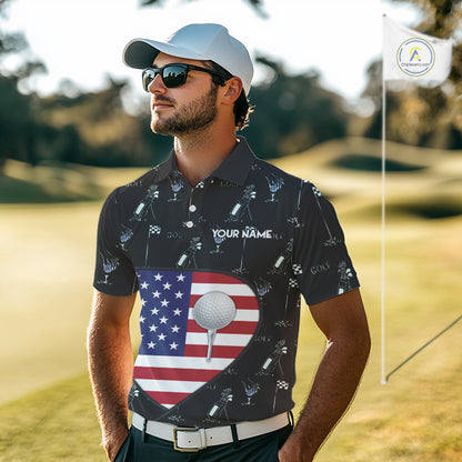 Personalized American Flag Mens Golf Polo Shirts Custom Patriotic Golf Ball Team Jerseys NYN3096