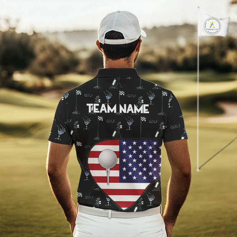Personalized American Flag Mens Golf Polo Shirts Custom Patriotic Golf Ball Team Jerseys NYN3096