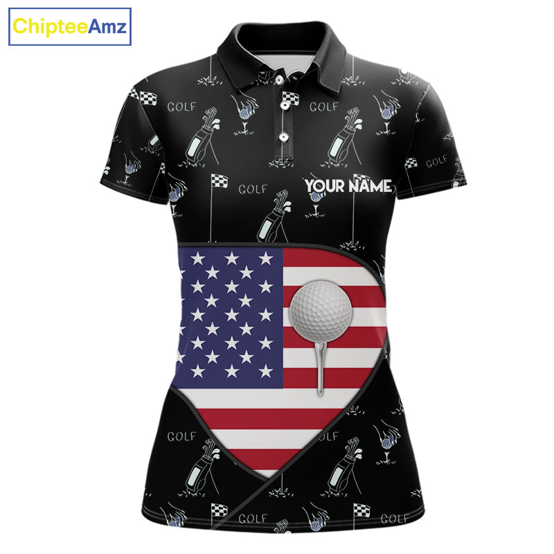 Personalized American Flag Womens Golf Polo Shirts Custom Patriotic Golf Ball Team Jerseys NYN3096