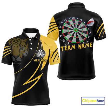 Men's Custom Darts Shirt - Yellow Panther With Dartboard & Arrow | Personalized Name NYN0323