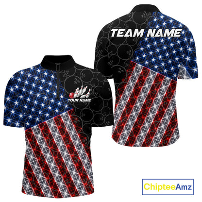 Lightning American Flag Black Bowling Shirts For Men Custom Patriotic Team Bowling Jersey NYN3272