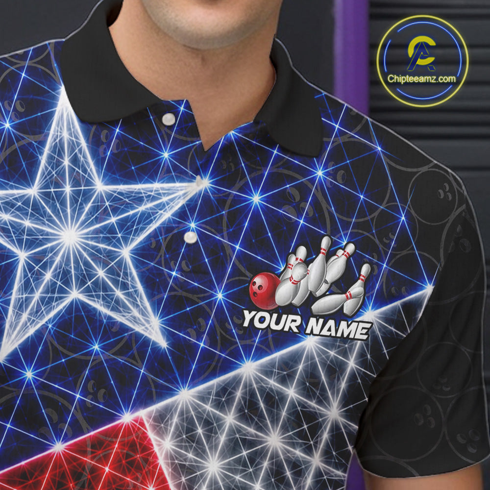 Lightning Texas Flag Black Bowling Shirts For Men Custom Patriotic Team Bowling Jersey NYN3273