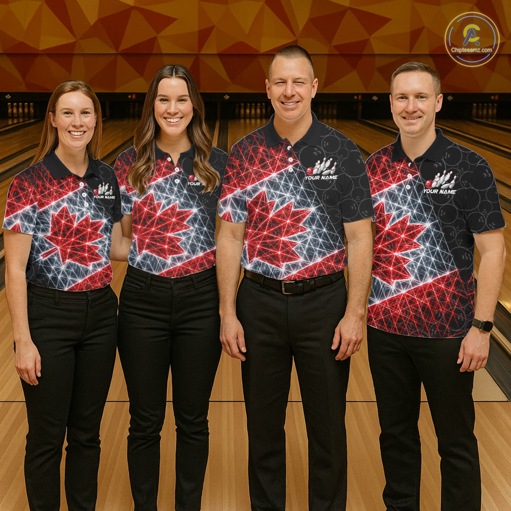 Lightning Canada Flag Black Bowling Shirts For Women Custom Patriotic Team Bowling Jersey NYN3274