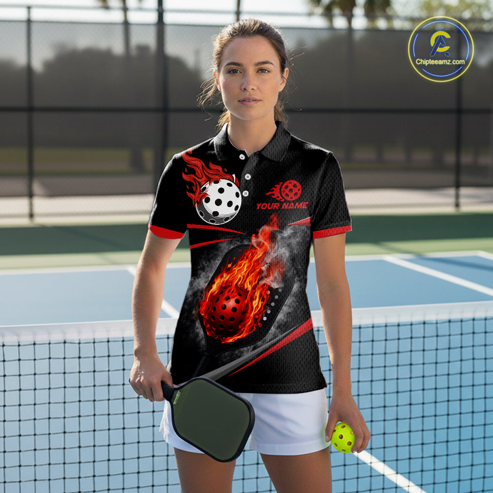 Custom Red Flaming Smoke Paddle & Ball Pickleball Jerseys Pickleball League Shirts For Women NYN2231