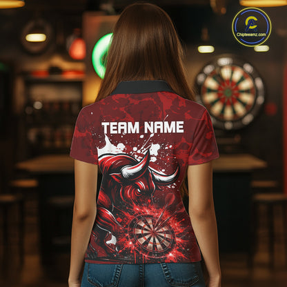 Custom White And Red Splatter Darts Polo & 1/4 Zip Shirt For Women Funny Bull Darts Team Jerseys NYN2891
