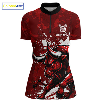 Custom White And Red Splatter Darts Polo & 1/4 Zip Shirt For Women Funny Bull Darts Team Jerseys NYN2891