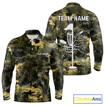 Disc Golf Basket Green Leaf Camo Men Disc Golf Polo Shirts Custom Disc Golf Jerseys Team For Men NYN3114