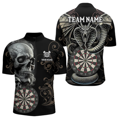 Personalized Grey Skull Dragon Polo & Quarter-Zip Dart Shirts For Men, Custom Dart Jerseys NYN0012