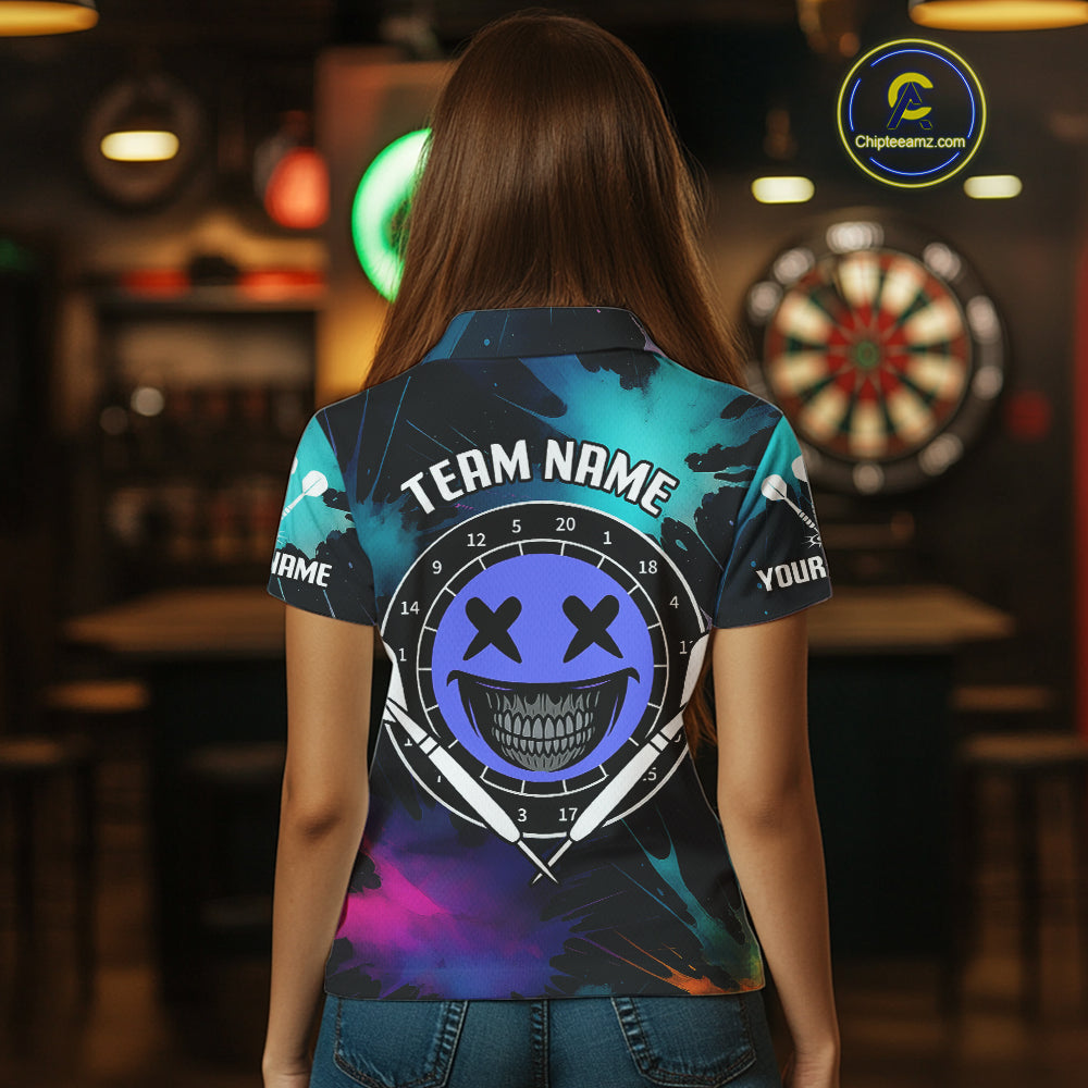 Smile Face Dartboard Custom Funny Colorful Women's Dart Polo Shirts, Dart Team Jerseys NYN0790