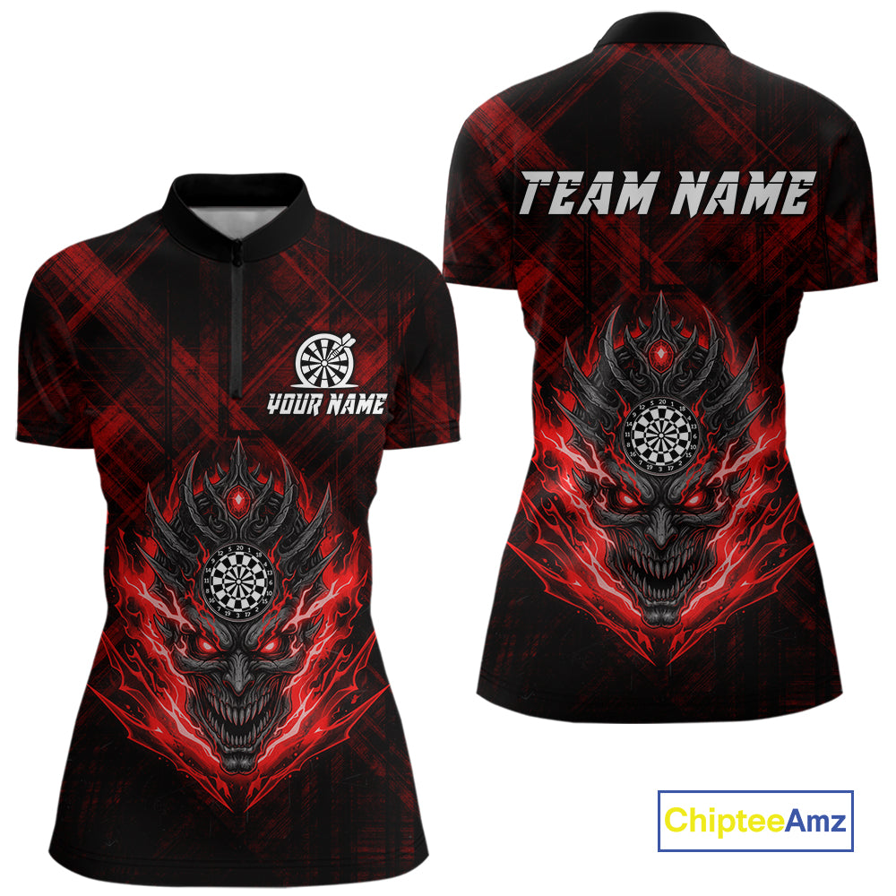 Red Skull Lightning Thunder Grunge Dartboard Custom Women Quarter-Zip Darts Shirt Dart Gifts NYN2013