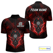 Load image into Gallery viewer, Red Skull Lightning Thunder Grunge Dartboard Custom Men Quarter-Zip Darts Shirt Dart Gifts NYN2013