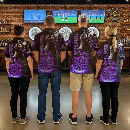Purple Horror Tiger Fire Flame Dartboard Custom Women Darts Quarter-Zip League Shirts Dart Jerseys NYN2247