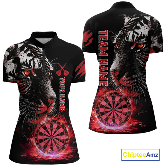 Red Horror Tiger Fire Flame Dartboard Custom Women Darts Quarter-Zip League Shirts Dart Jerseys NYN2248