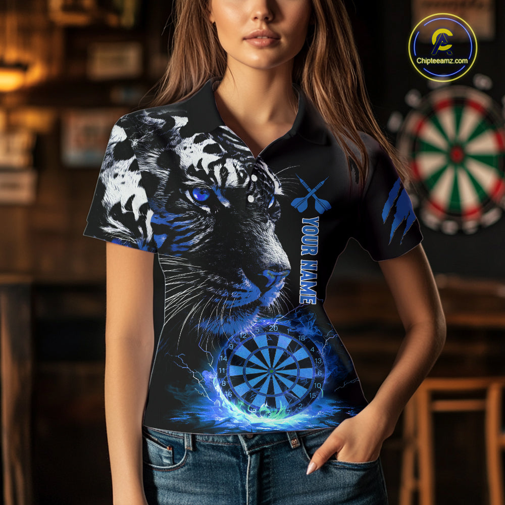 Blue Horror Tiger Fire Flame Dartboard Custom Women Darts Polo League Shirts Dart Jerseys NYN2249