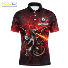 Load image into Gallery viewer, Red flaming dragon 8 ball billiard polo shirt for men custom tournament apparel