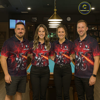 Custom Red Flaming Dragon 8 Ball Billiard Polo Shirts For Men, Dragon Billiard Tournament Team Shirt NYN3289