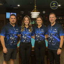 Load image into Gallery viewer, Custom Blue Flaming Dragon 8 Ball Billiard Polo Shirts For Women, Dragon Billiard Tournament Team Shirt NYN3290