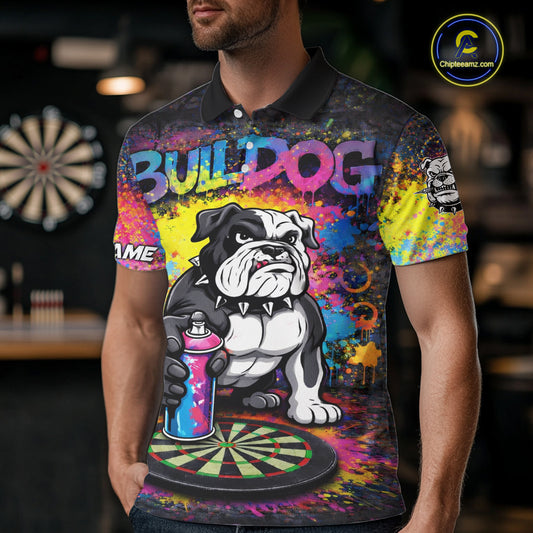 Custom Funny Bulldog Colorful Paint Men Darts Polo League Shirts Splash Dart Team Jerseys NYN2253