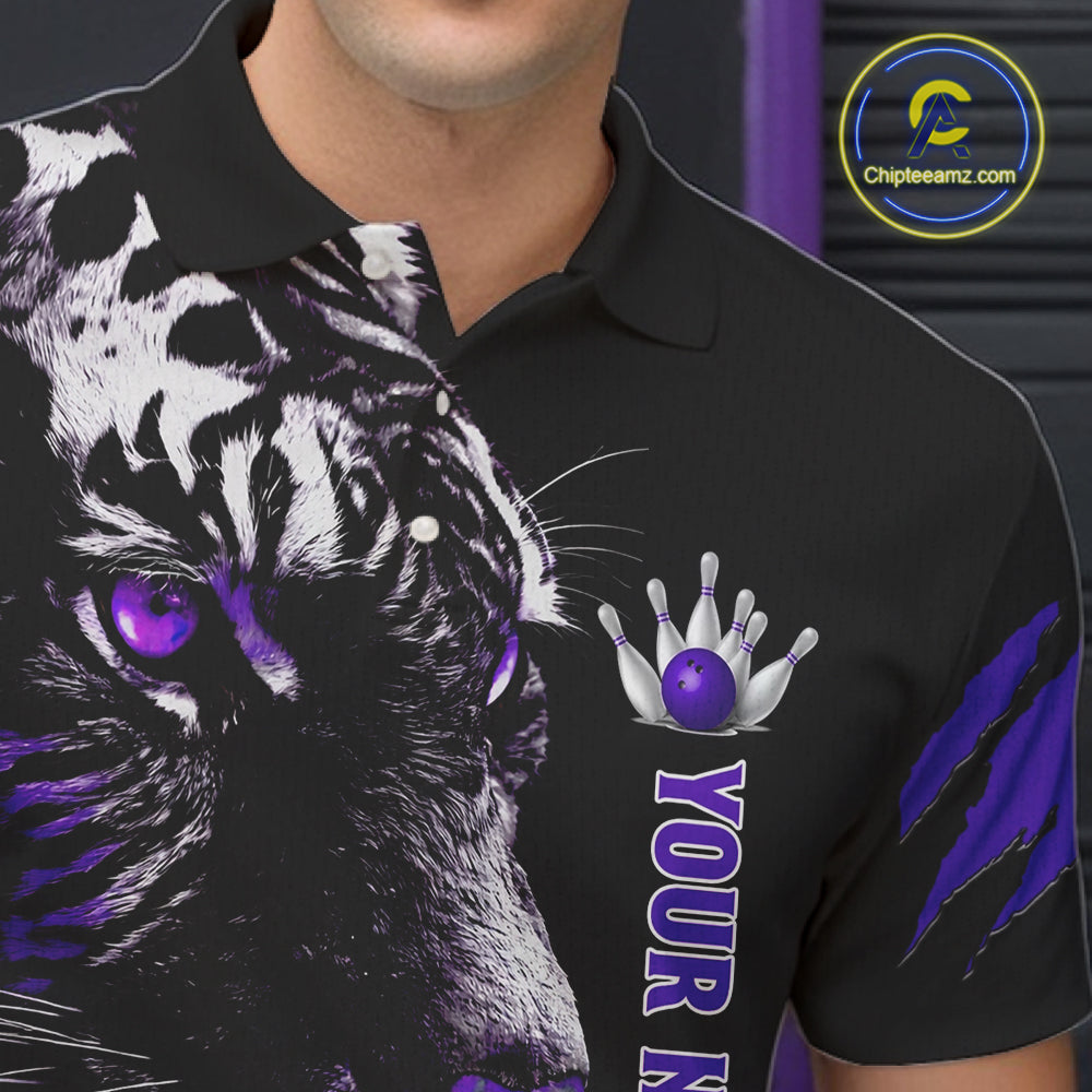 Personalized Horror Tiger Bowling Shirts For Men Purple Flaming Tiger Team Bowling Jerseys NYN3131